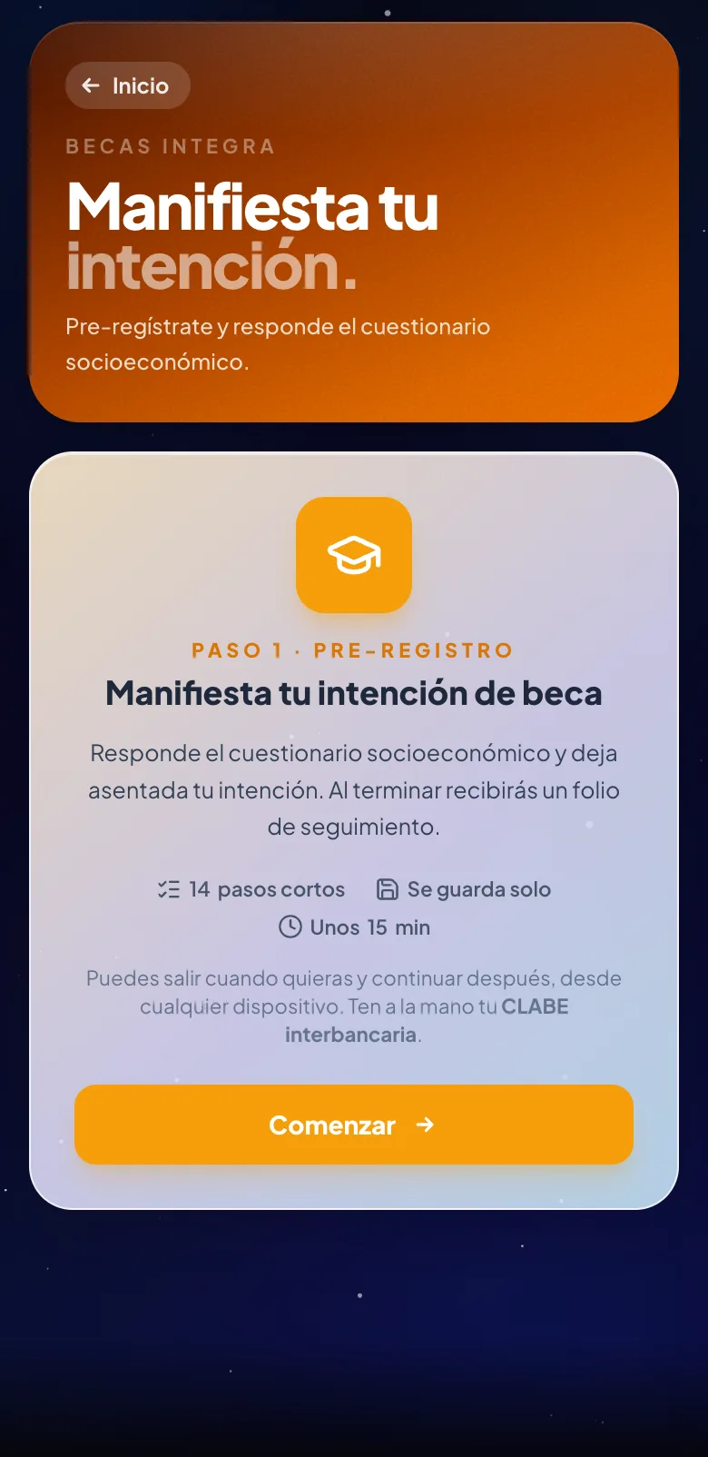 Pantalla del paso 4: Lee la introducción y toca «Comenzar»